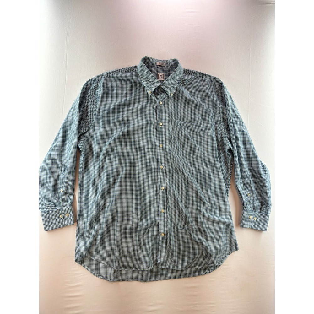Peter Millar Mens XL Blue Green Gingham Cotton Button Down Long Sleeve Shirt